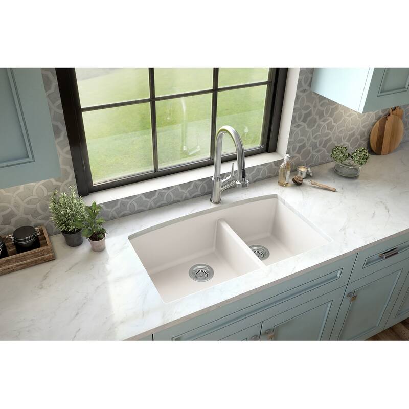 Karran Undermount Quartz 32 in. 60/40 Double Bowl Kitchen Sink Kit
