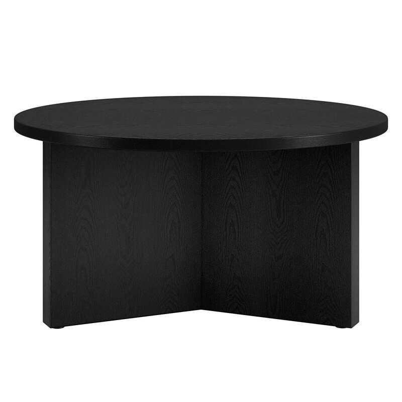 32" Round Coffee Table Modern Black Wood Top for Living Room or Office - 32” x 32” x 17”