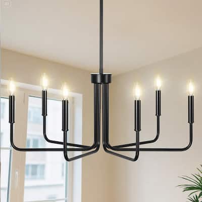 YANSUN 6-Light Black Branch Chandelier, E12 Base, Round Rod Design, No Bulbs