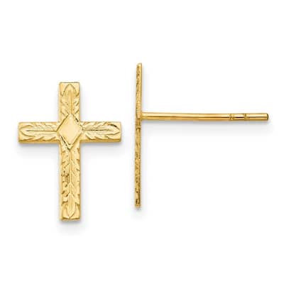 Curata 14k Yellow Gold Satin Textured 10x13mm Post Cross Earrings