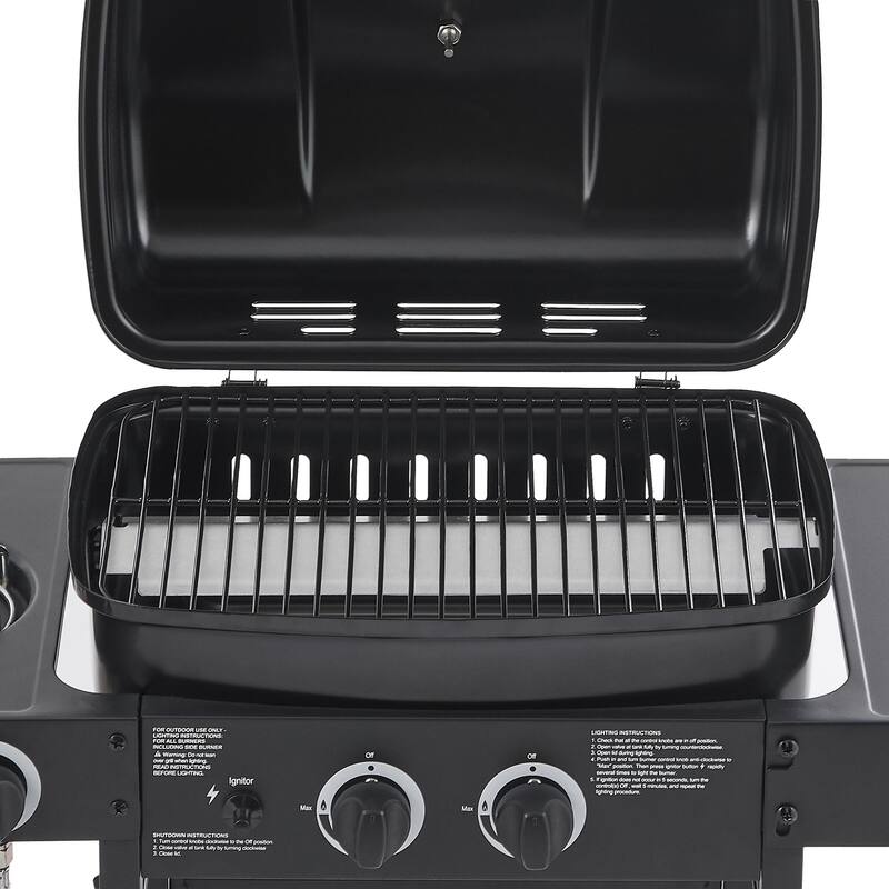 Anmytek 2-Burner Stainless Steel Propane Gas Grill with Side Burner 24000 BTU Enameled Grates Side Tables