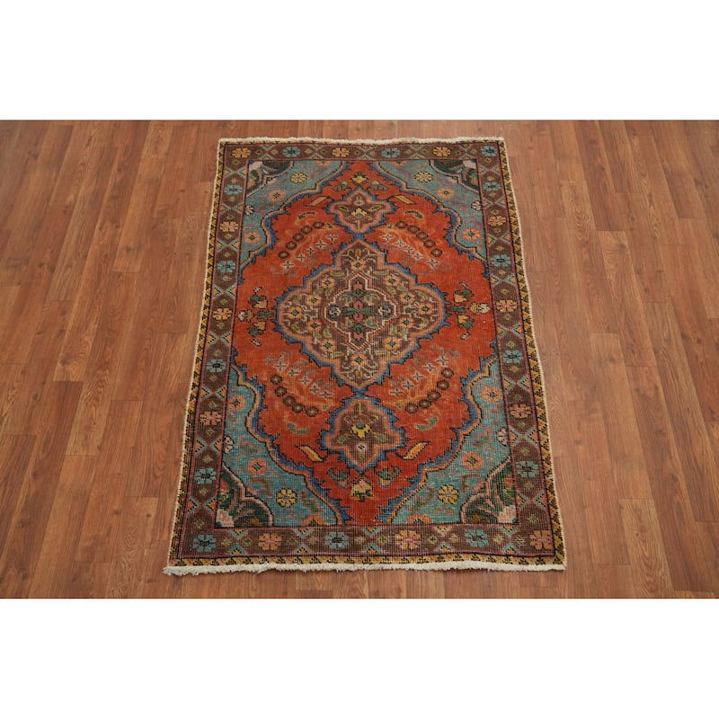 Hand Knotted Oriental 100% Wool Carpet Traditional Medallion Oranges & Rust Tabriz Area Rug - 4' 3'' X 2' 11''