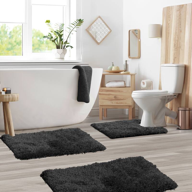 Porch & Den Lorena Shaggy/ Non-slip Rubber Backed Bath Rug Set