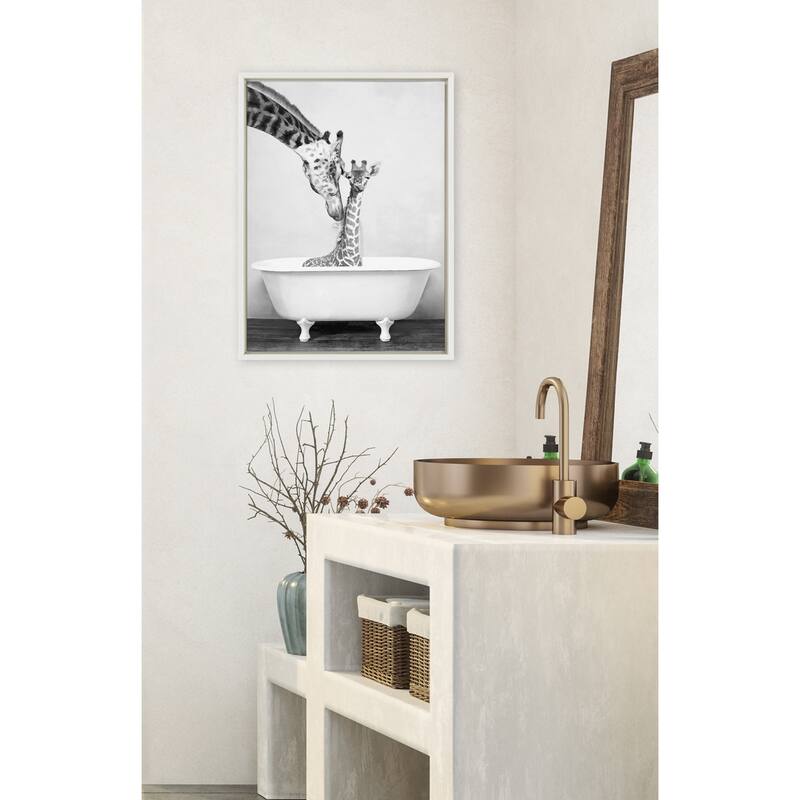 Kate and Laurel Sylvie Giraffe in Tub Framed Canvas by Amy Peterson