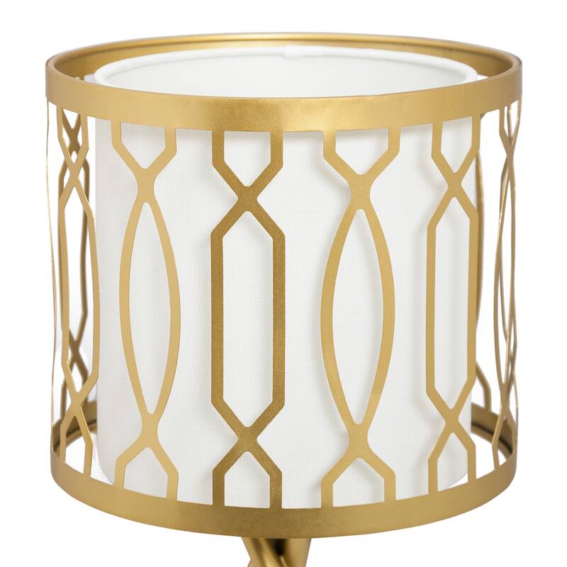 Set of 2 Harper River of Goods Gold Painted Metal Tripod 17.5-Inch Table Lamps with Gold Metal and White Fabric Shades