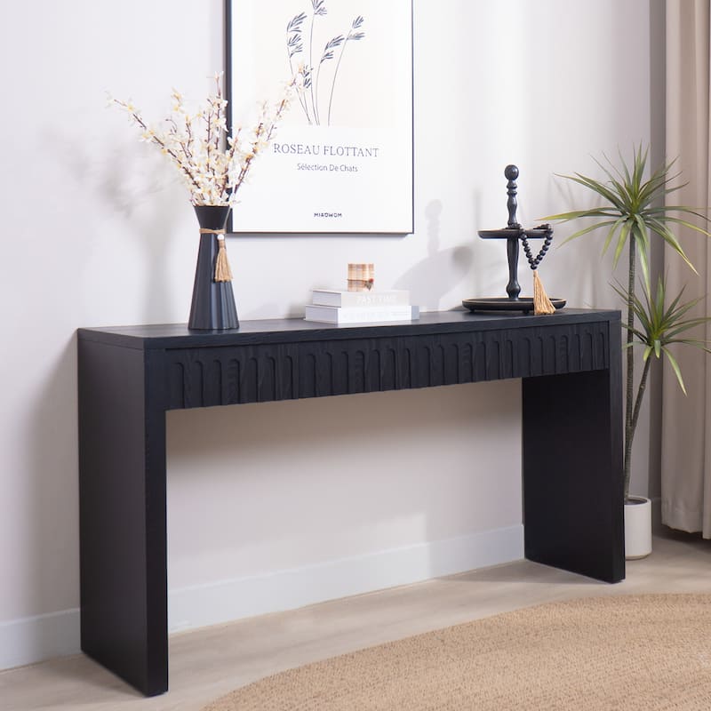Modern Console Table with 4 Drawers, Narrow Hallway Entryway Table, Wood Sofa Table Accent Table - Black
