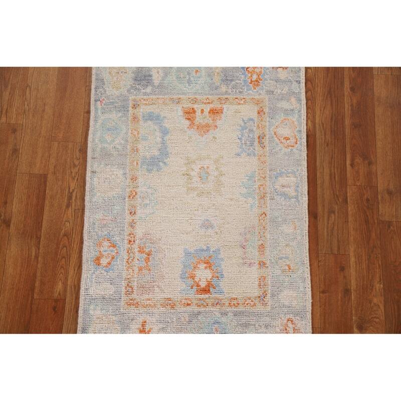 Hand Knotted Oriental 100% Wool Carpet Transitional Floral Beige & Ivories Oushak Area Rug - 2' 11'' X 2' 0''