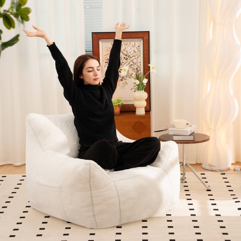 Faux Fur Bean Bag Chair with Back Support