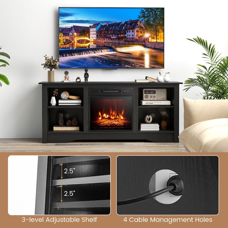 Gymax 58'' TV Stand with 18'' Electric Fireplace Heater 3-Adjustable
