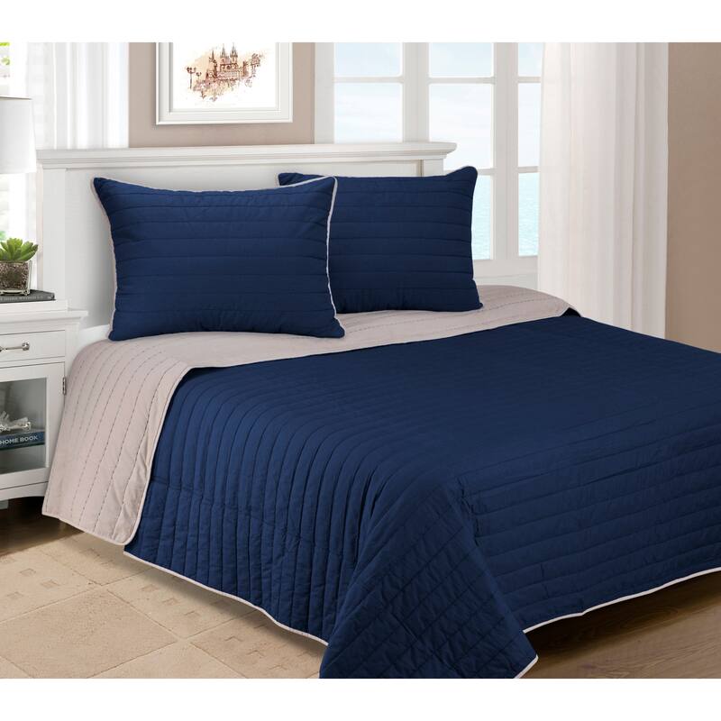 Superior Solid Cotton Reversible Farmhouse Quilt and Sham Set