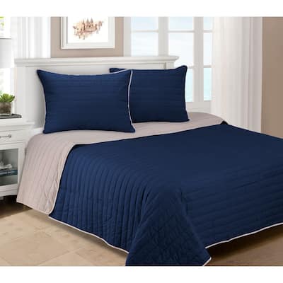 Superior Solid Cotton Reversible Farmhouse Quilt and Sham Set