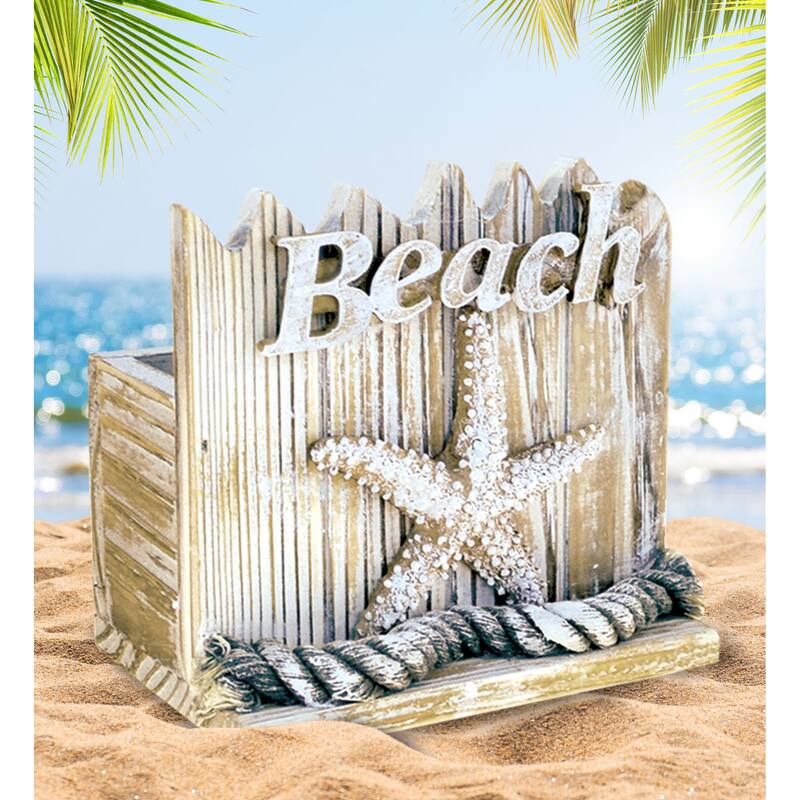 CoTa Global Baja Beach Starfish Nautical Wooden Coaster Set - 9Lx5.75Wx5H inches.