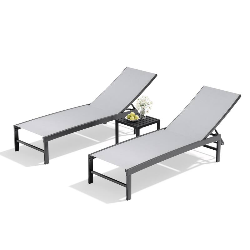 Outdoor Chaise Lounge Reclining Adjustable Chairs with Side Table Set