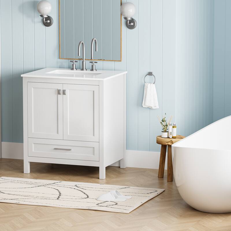 GDFStudio - Harrison 30" Bathroom Vanity with Marble Countertop & Storage Cabinet
