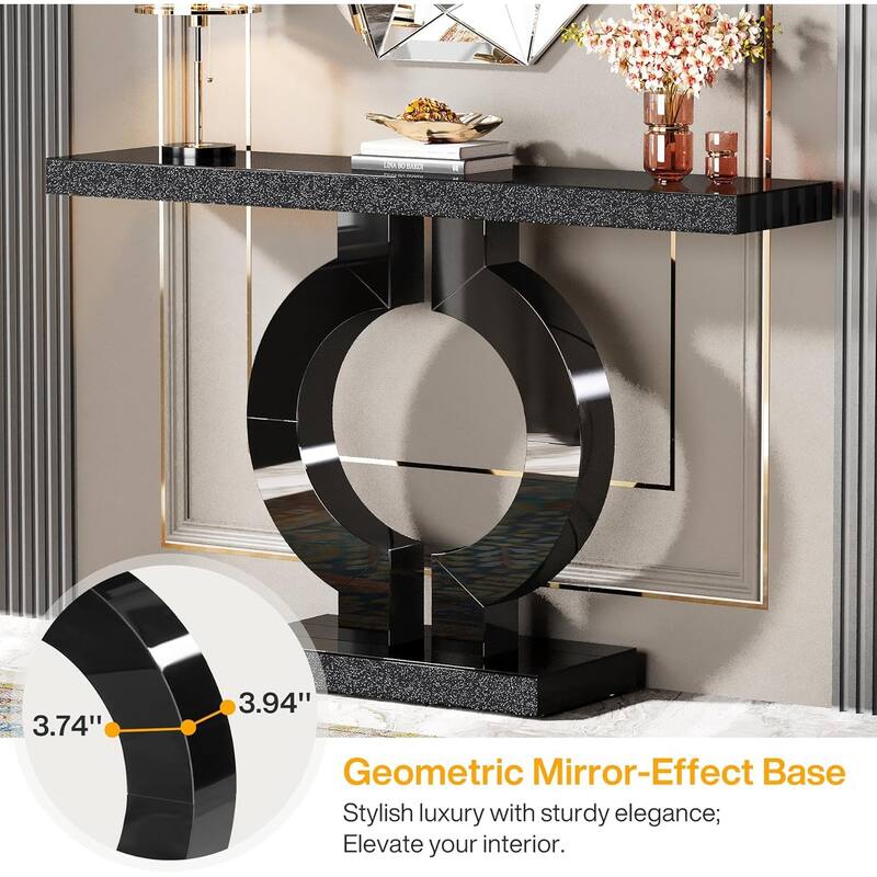43" Mirrored Console Table, Glass Sofa/Entryway Table, Rectangular Accent Foyer Table for Living Room, Hallway & Entrance
