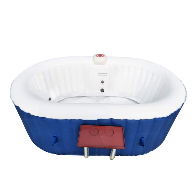 ALEKO Oval Inflatable Hot Tub With Drink Tray 2 Person Dark Blue