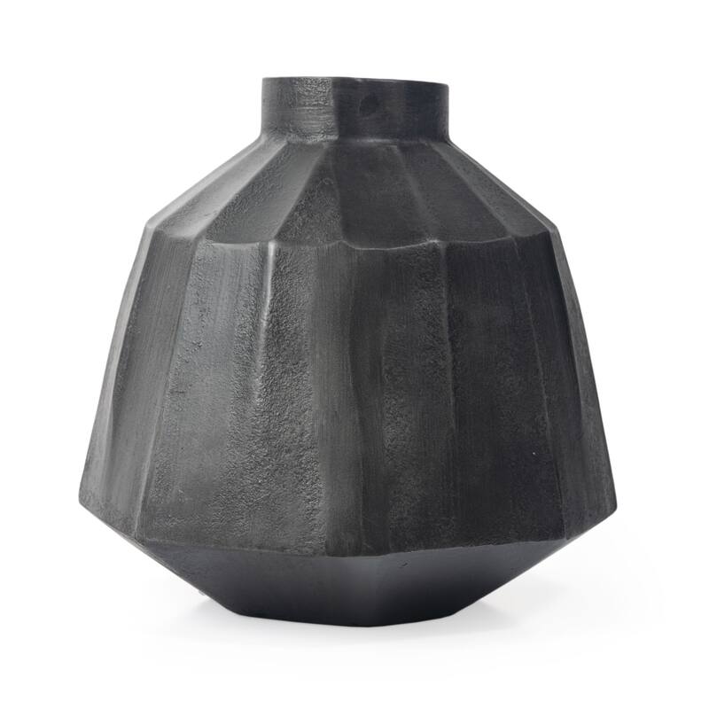 HomeRoots 11" Dark Gray Geometric Organic Stripe Round Aluminum Table Vase - 11