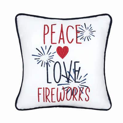 10" x 10" Peace Love Fireworks 4th of July Patriotic Embroidered Square Accent Small Petite Throw Pillow
