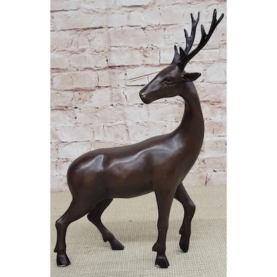 Reindeer Stag Deer Elk Caribou Bronze Metal Figurine Statue Sculpture 13.5 Inches X 12 Inches