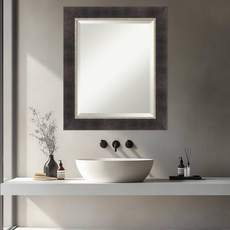 Odin Antique Bronze Beveled Wood Framed Bathroom Vanity Wall Mirror - Odin Antique Bronze