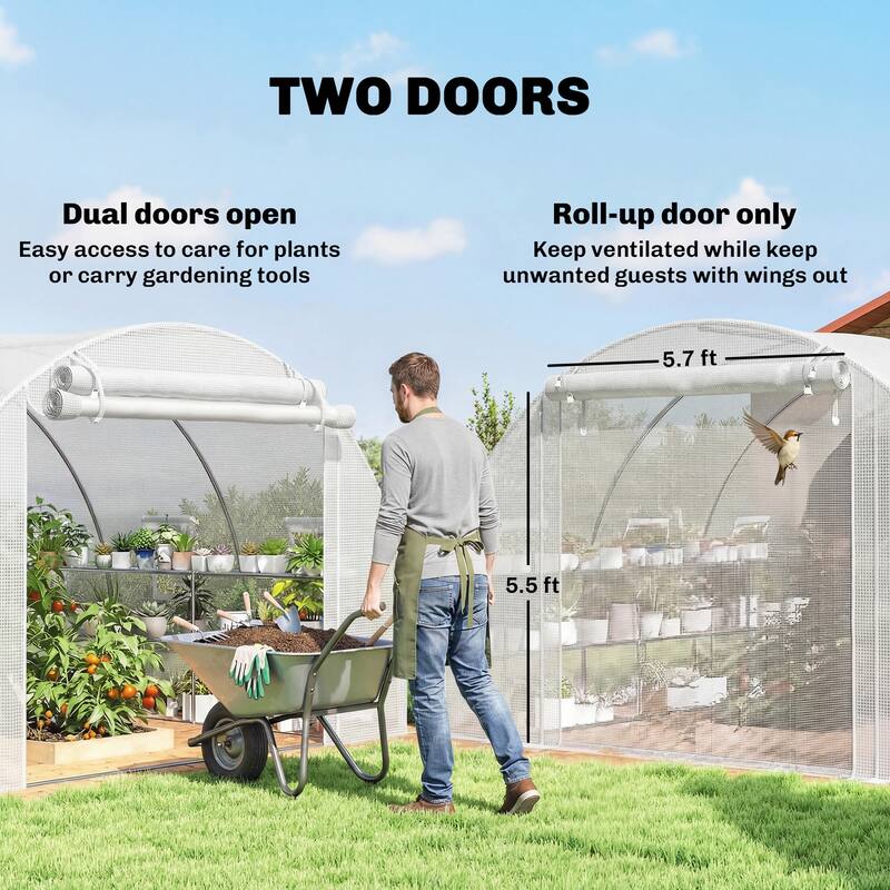 Outsunny 10'x11'x6' Walk-in Tunnel Greenhouse with Shelves, Mesh Door and Windows, Hoop House Greenhouse with PE Cover