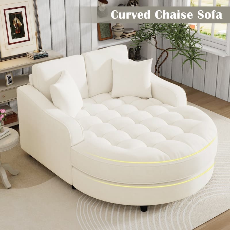 55" Modern Chaise Lounge Sofa Bed Upholstered Sofa Couch with Seat and Detachable Pillows for Living Room - Beige