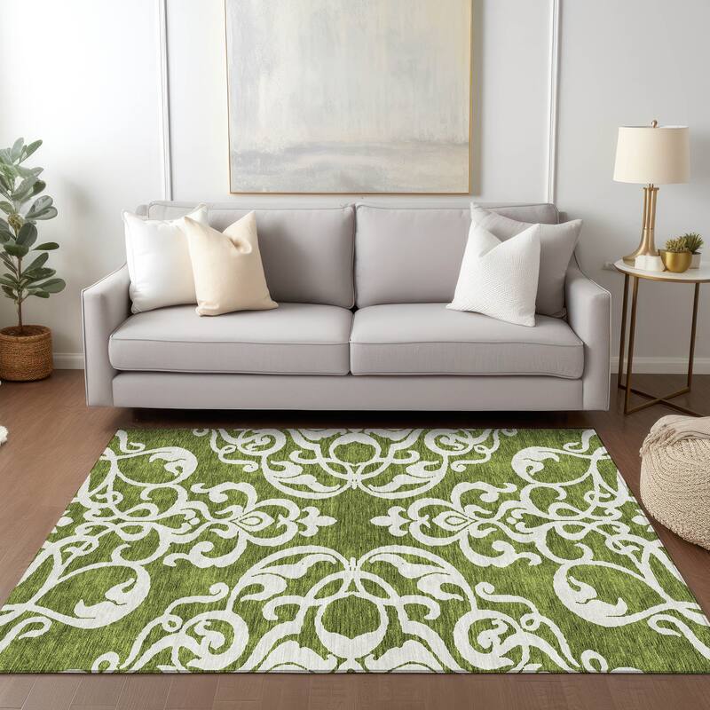 Machine Washable Indoor/ Outdoor Damask Glam Chantille Rug