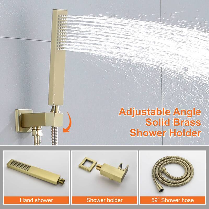 Wall Mount Tub Shower Faucet With Hand Shower Pressure Balance Shower System With Tub Spout 12 Inch Rainfall Shower Head Sets