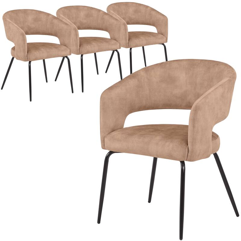 Open Back Dining Chair Upholstered in Leather or Velvet with Iron Legs Set of 4 - Light Brown Velvet