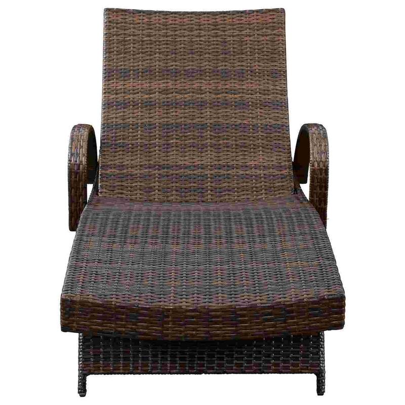 Reclining Chaise Lounge with Wicker Frame, Set of 2, Brown