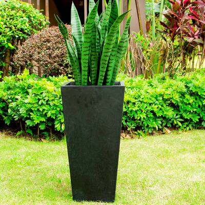 Black Lightweight Concrete Modern Tapered Rectangle Planter