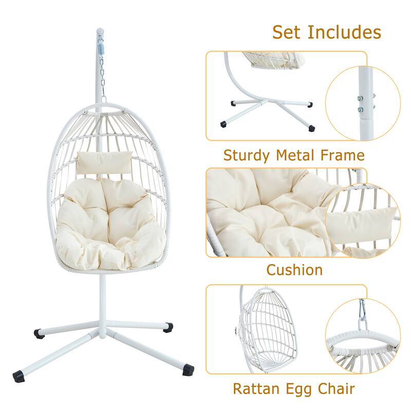 Rustproof Hanging Chair with Plush Cushion, Outdoor Egg-Shaped Swing Chair with a Non-slip Octopus Base