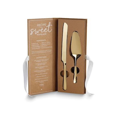 Curata Gold-Tone Stainless Steel Let Them Eat Wedding Cake Boxed Server Set