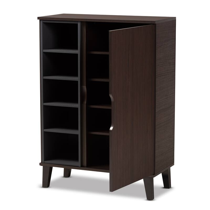 Idina Mid-Century Modern Two-Tone 1-Door Shoe Cabinet