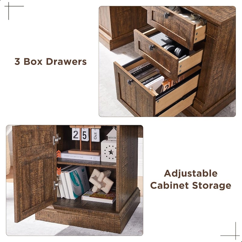 Farmhouse Computer Desk, Wood Home Office Desk with Charging Station