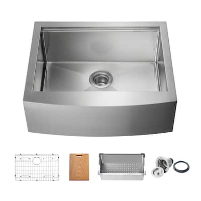27 Inches Farmhouse Apron Single Bowl Stainless Steel Workstation Kitchen Sink