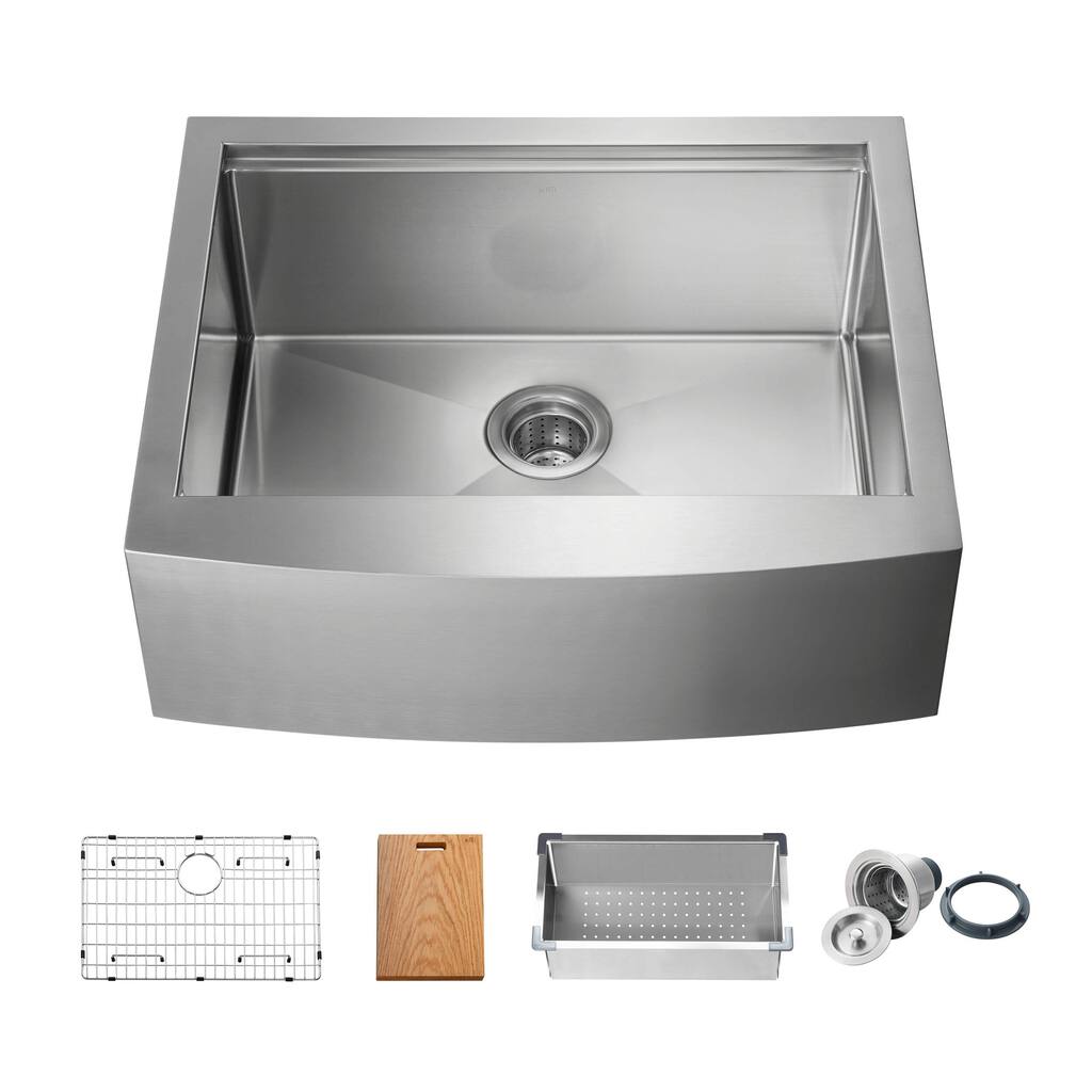 27 Inches Farmhouse Apron Single Bowl Stainless Steel Workstation Kitchen Sink