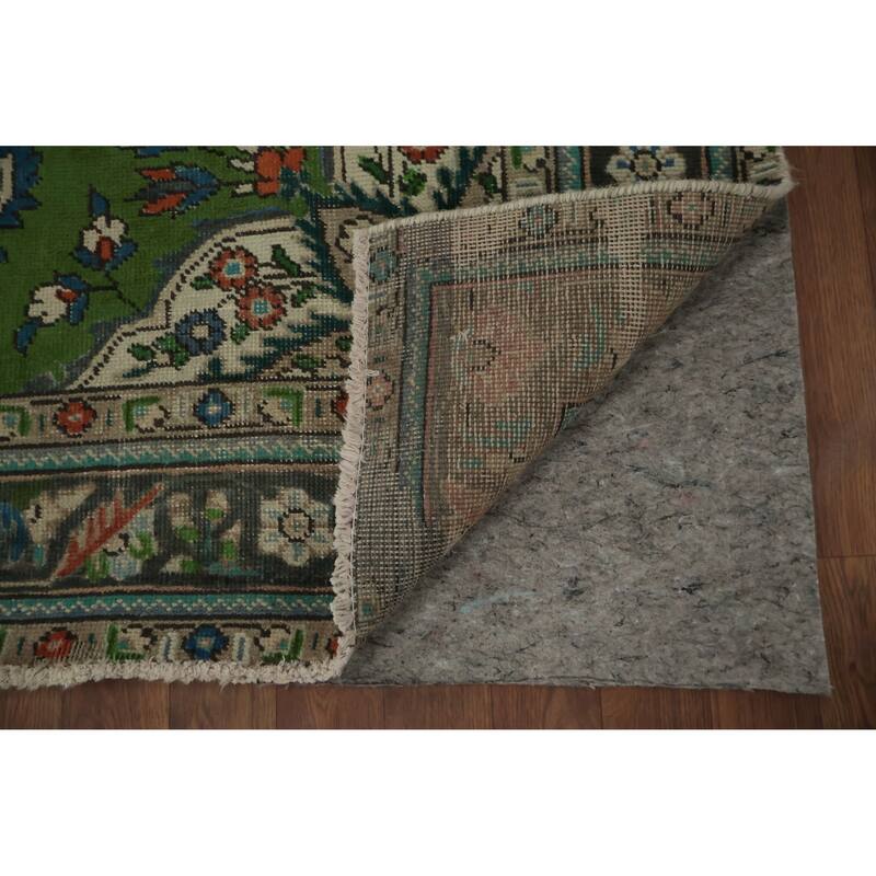 Hand Knotted Oriental 100% Wool Carpet Traditional Floral Green Tabriz Area Rug - 6' 1'' X 4' 8''