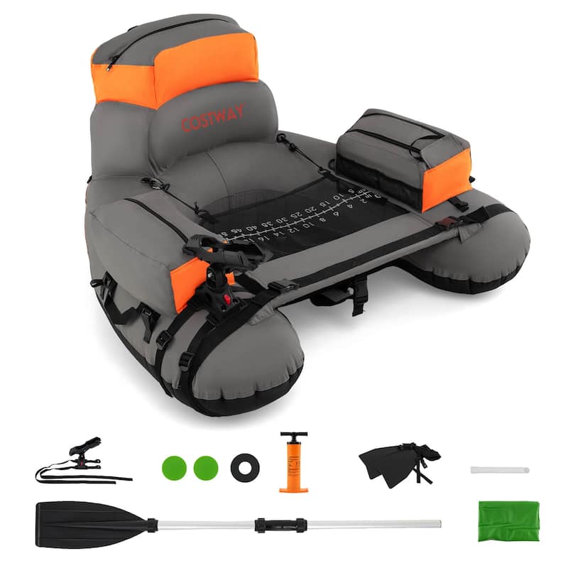 Goplus Inflatable Fishing Boat 350 LBS Fishing Float Tube with Fishing - See Details - Orange+Gray