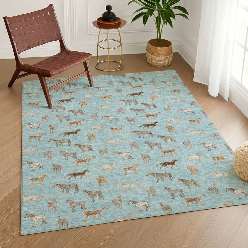 Machine Washable Indoor/ Outdoor Horses Chantille Rug