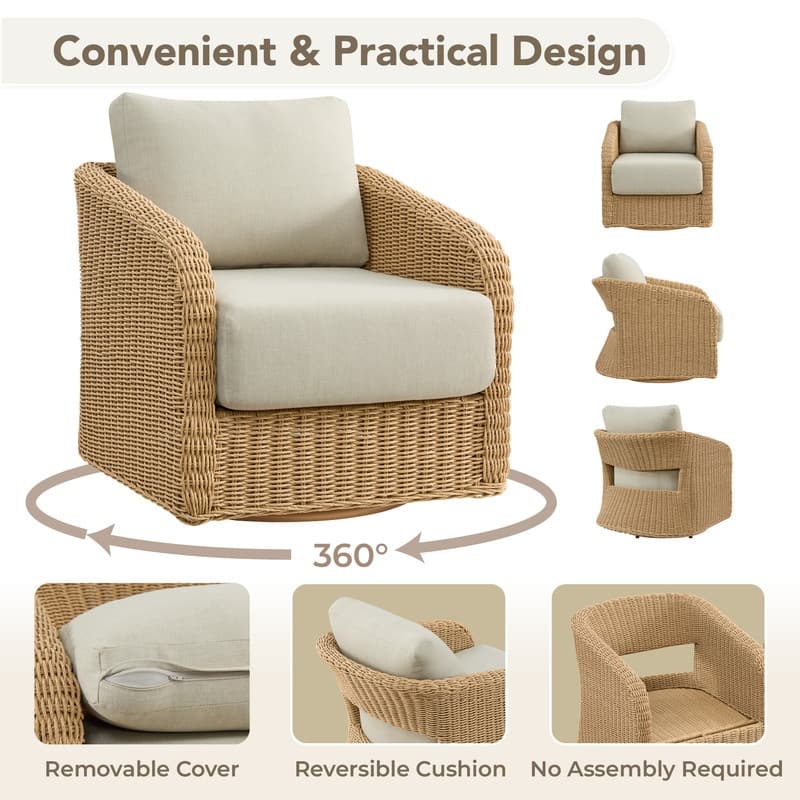 Spruce & Spring Patio Fruniture Outdoor Swivel Chair and Side Table