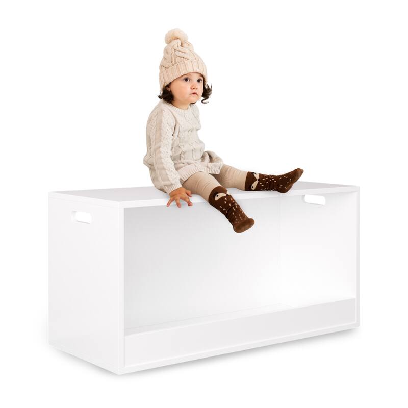 Anmytek Open Kids Toy Storage Box White Wooden Organizer Bin for Nursery Playroom Plush Toys Books