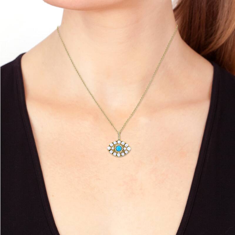 EFFY 14K Gold Diamond,Fresh Water Pearl,Turquoise Pendant - 18 Inch