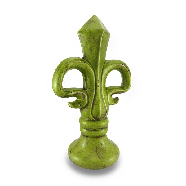 Distressed Crackle Finish Fleur De Lis Ceramic Statue 15 in. - 15.5 X 10 X 7 inches