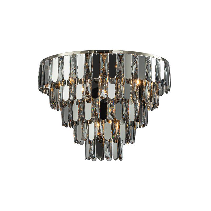 Dimmable Smoked Crystal Flush Mount Ceiling Light Round with Polished Nickel Finish and Stainless Steel Accents for Dining Room - W22''