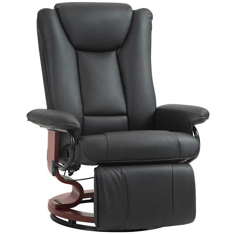 Black Modern 30.7" High Back Upholstered 360° Swivel Recliner Chair with Footrest for Living Room