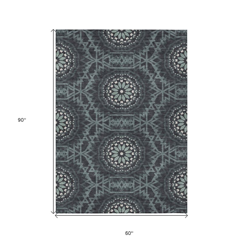 HomeRoots Floral Medallion Transitional Rectangle Outdoor Rug