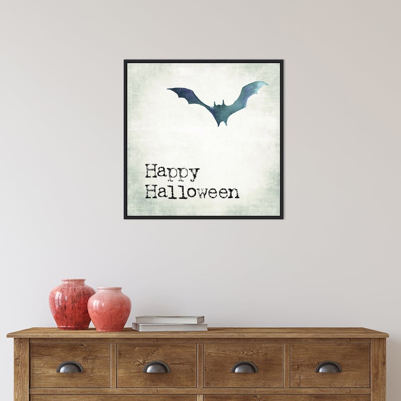 Amanti Art Happy Halloween Bat Grunge Framed Canvas Wall Art