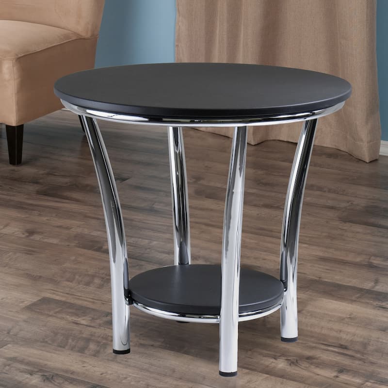 Round End Table, Black and Metal - 23.82 x 23.82 x 22.05 inches