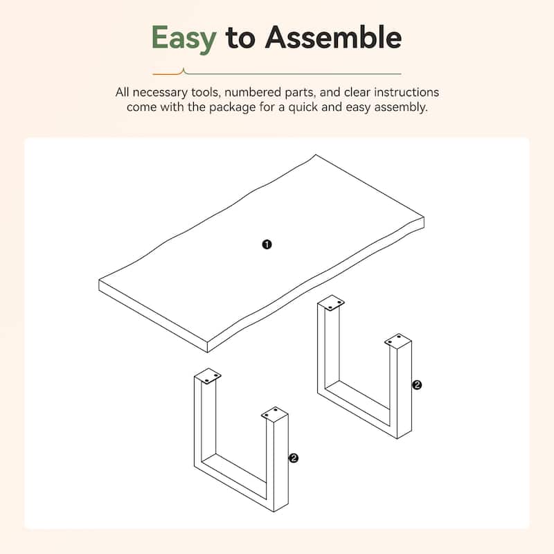 47 Inch Solid Wood Coffee Table for Living Room, Modern Center Table with Metal Frame - 47.2" W x 23.6" D x 17.7" H